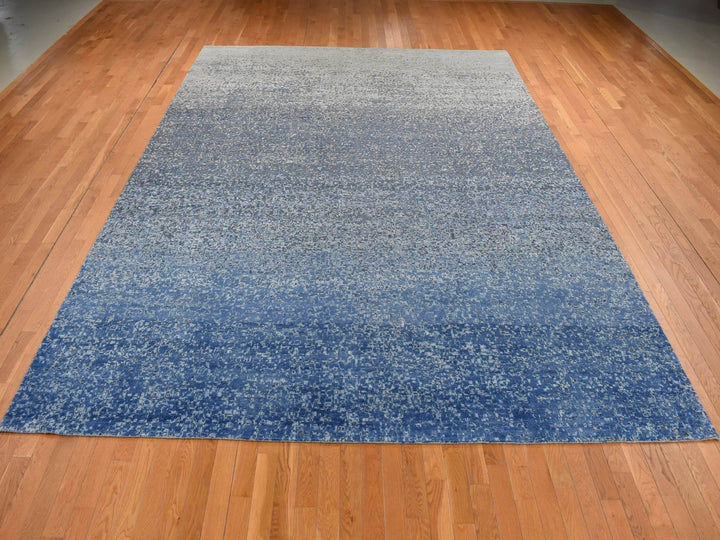 10'0" x 14'0" New Hand Knotted Blue Wool & Silk Rectangle Oriental Rug - MOA10287085