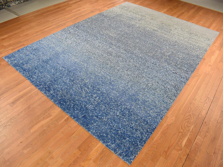 10'0" x 14'0" New Hand Knotted Blue Wool & Silk Rectangle Oriental Rug - MOA10287085