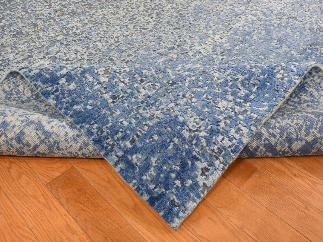 10'0" x 14'0" New Hand Knotted Blue Wool & Silk Rectangle Oriental Rug - MOA10287085