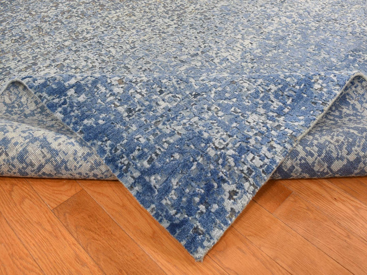 10'0" x 14'0" New Hand Knotted Blue Wool & Silk Rectangle Oriental Rug - MOA10287085