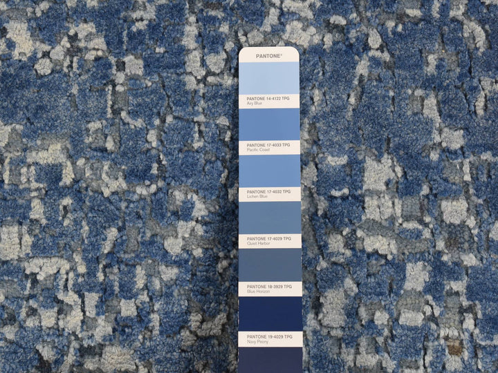 10'0" x 14'0" New Hand Knotted Blue Wool & Silk Rectangle Oriental Rug - MOA10287085