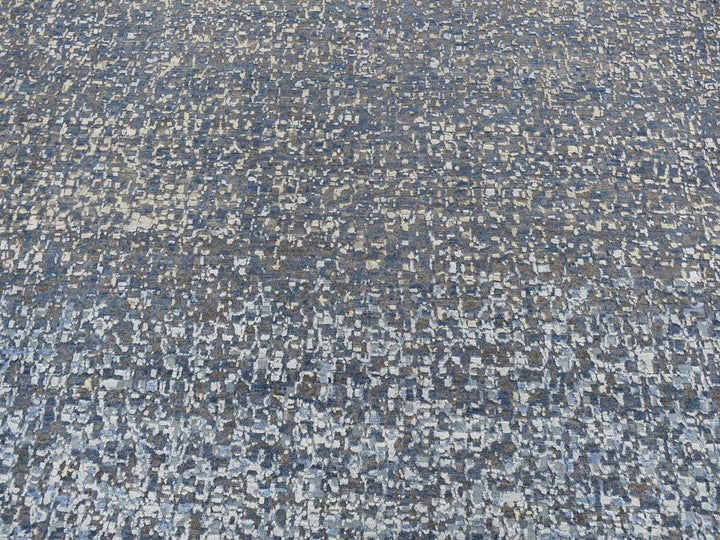 10'0" x 14'0" New Hand Knotted Blue Wool & Silk Rectangle Oriental Rug - MOA10287085