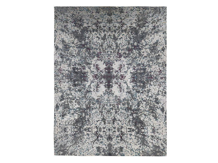 9'10" x 13'7" New Hand Knotted Grey Wool & Silk Rectangle Oriental Rug - MOA10287086