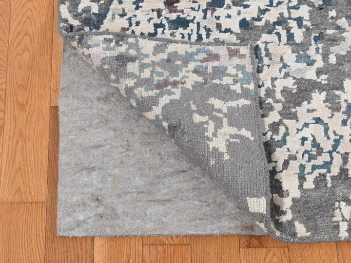 9'10" x 13'7" New Hand Knotted Grey Wool & Silk Rectangle Oriental Rug - MOA10287086