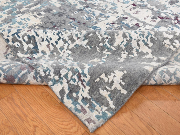 9'10" x 13'7" New Hand Knotted Grey Wool & Silk Rectangle Oriental Rug - MOA10287086