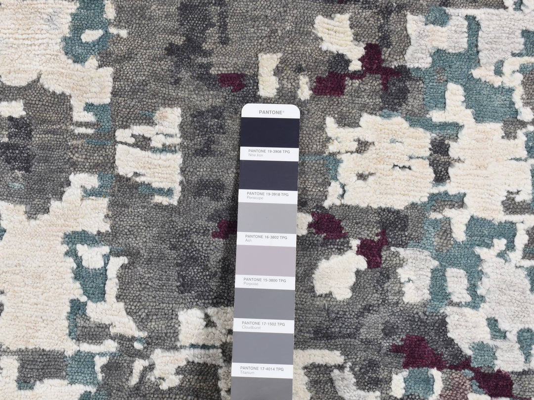 9'10" x 13'7" New Hand Knotted Grey Wool & Silk Rectangle Oriental Rug - MOA10287086