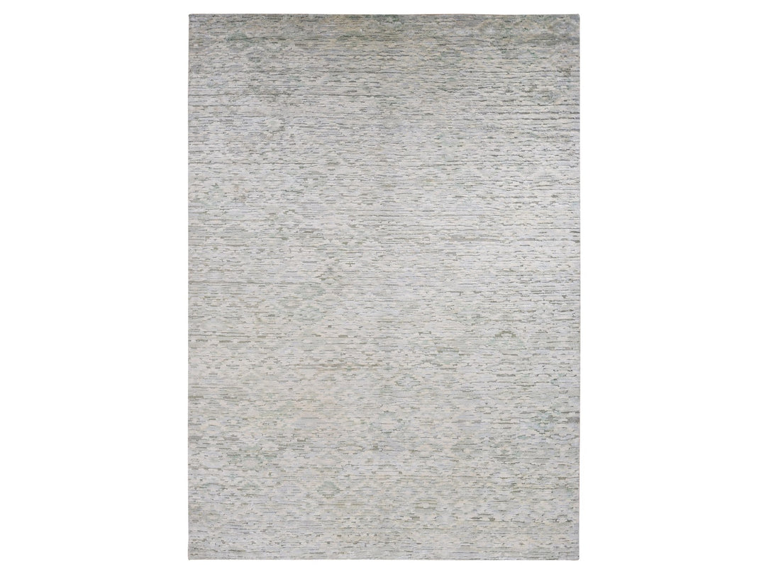 9'10" x 14'0" New Hand Knotted Ivory Wool & Silk Rectangle Oriental Rug - MOA10287087