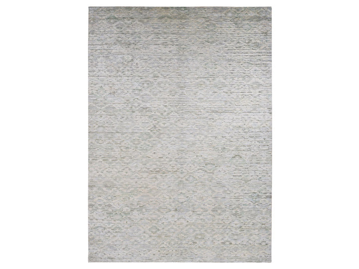 9'10" x 14'0" New Hand Knotted Ivory Wool & Silk Rectangle Oriental Rug - MOA10287087
