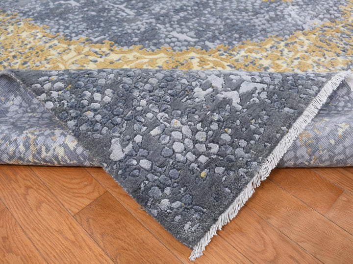 9'0" x 11'10" New Hand Knotted Grey Wool & Pure Silk Rectangle Oriental Rug - MOA10287089