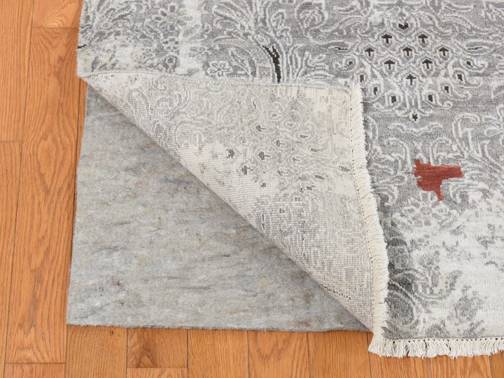 8'9" x 11'10" New Hand Knotted Grey Wool & Art Silk Rectangle Oriental Rug - MOA10287091