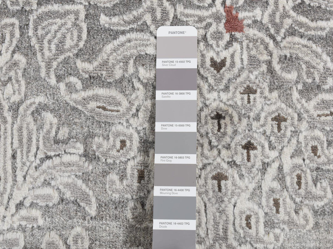 8'9" x 11'10" New Hand Knotted Grey Wool & Art Silk Rectangle Oriental Rug - MOA10287091