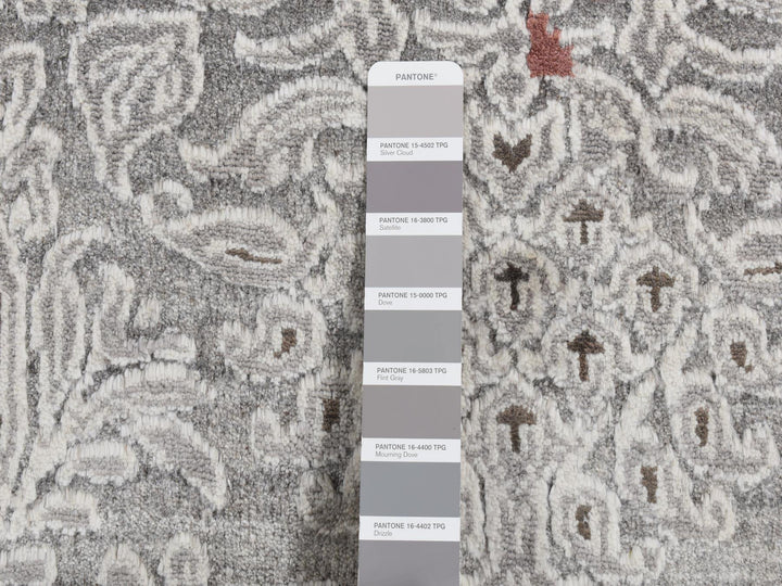 8'9" x 11'10" New Hand Knotted Grey Wool & Art Silk Rectangle Oriental Rug - MOA10287091