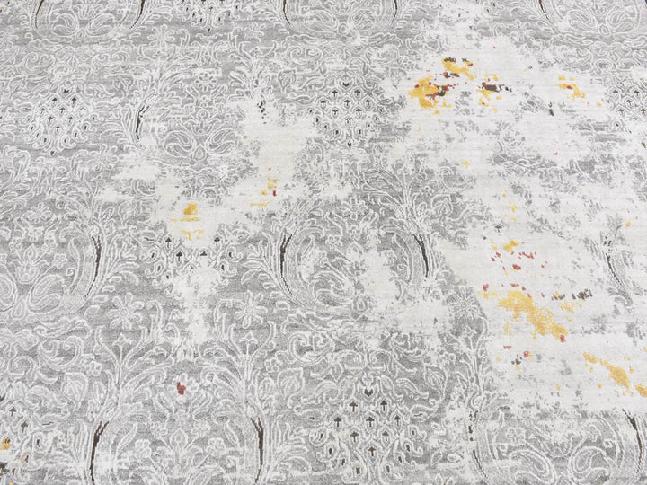 8'9" x 11'10" New Hand Knotted Grey Wool & Art Silk Rectangle Oriental Rug - MOA10287091