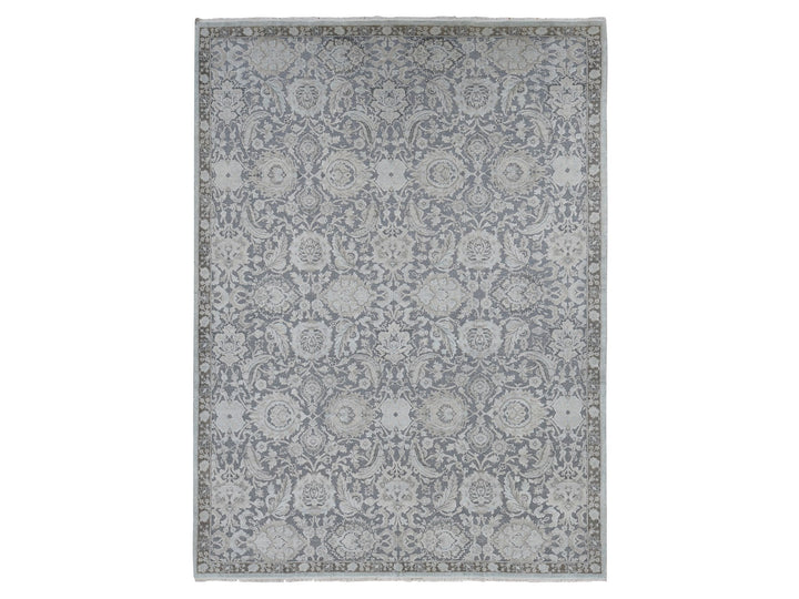 9'1" x 12'5" New Hand Knotted Grey Wool & Silk Rectangle Oriental Rug - MOA10287093