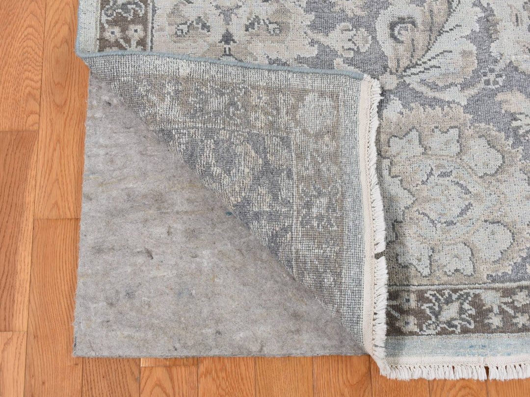 9'1" x 12'5" New Hand Knotted Grey Wool & Silk Rectangle Oriental Rug - MOA10287093