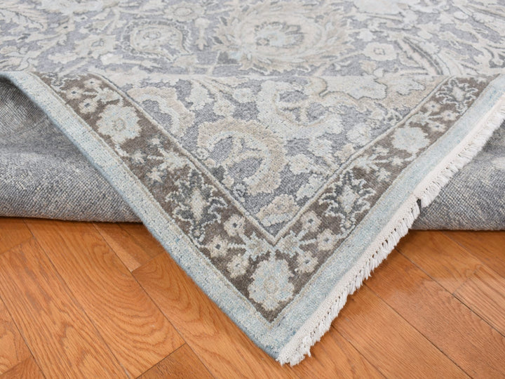 9'1" x 12'5" New Hand Knotted Grey Wool & Silk Rectangle Oriental Rug - MOA10287093