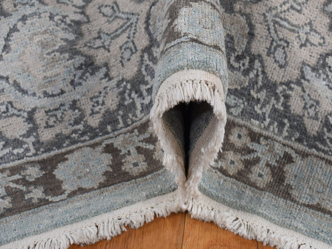 9'1" x 12'5" New Hand Knotted Grey Wool & Silk Rectangle Oriental Rug - MOA10287093