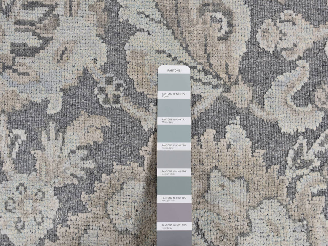 9'1" x 12'5" New Hand Knotted Grey Wool & Silk Rectangle Oriental Rug - MOA10287093
