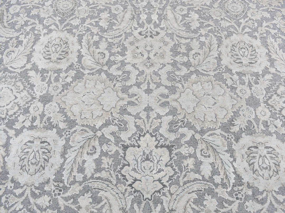 9'1" x 12'5" New Hand Knotted Grey Wool & Silk Rectangle Oriental Rug - MOA10287093