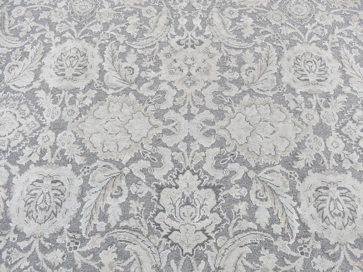 9'1" x 12'5" New Hand Knotted Grey Wool & Silk Rectangle Oriental Rug - MOA10287093