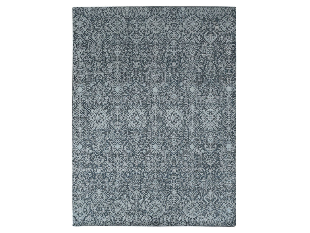 9'0" x 12'2" New Hand Knotted Grey Wool & Silk Rectangle Oriental Rug - MOA10287094