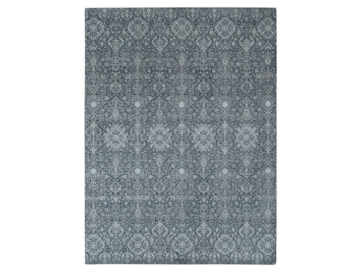 9'0" x 12'2" New Hand Knotted Grey Wool & Silk Rectangle Oriental Rug - MOA10287094