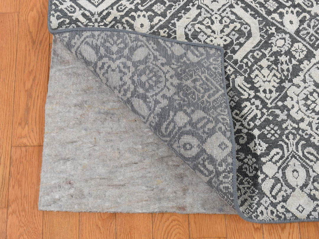 9'0" x 12'2" New Hand Knotted Grey Wool & Silk Rectangle Oriental Rug - MOA10287094