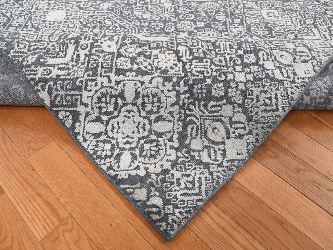 9'0" x 12'2" New Hand Knotted Grey Wool & Silk Rectangle Oriental Rug - MOA10287094