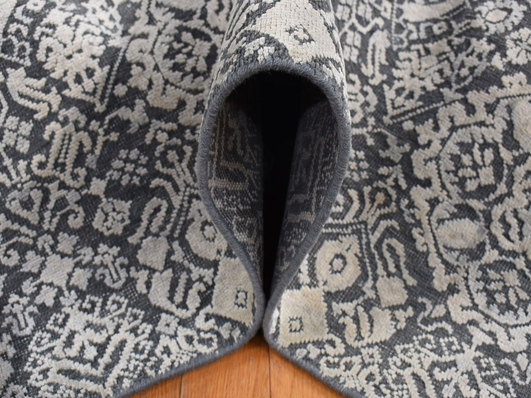 9'0" x 12'2" New Hand Knotted Grey Wool & Silk Rectangle Oriental Rug - MOA10287094
