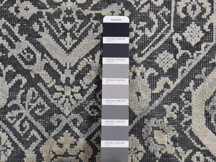 9'0" x 12'2" New Hand Knotted Grey Wool & Silk Rectangle Oriental Rug - MOA10287094