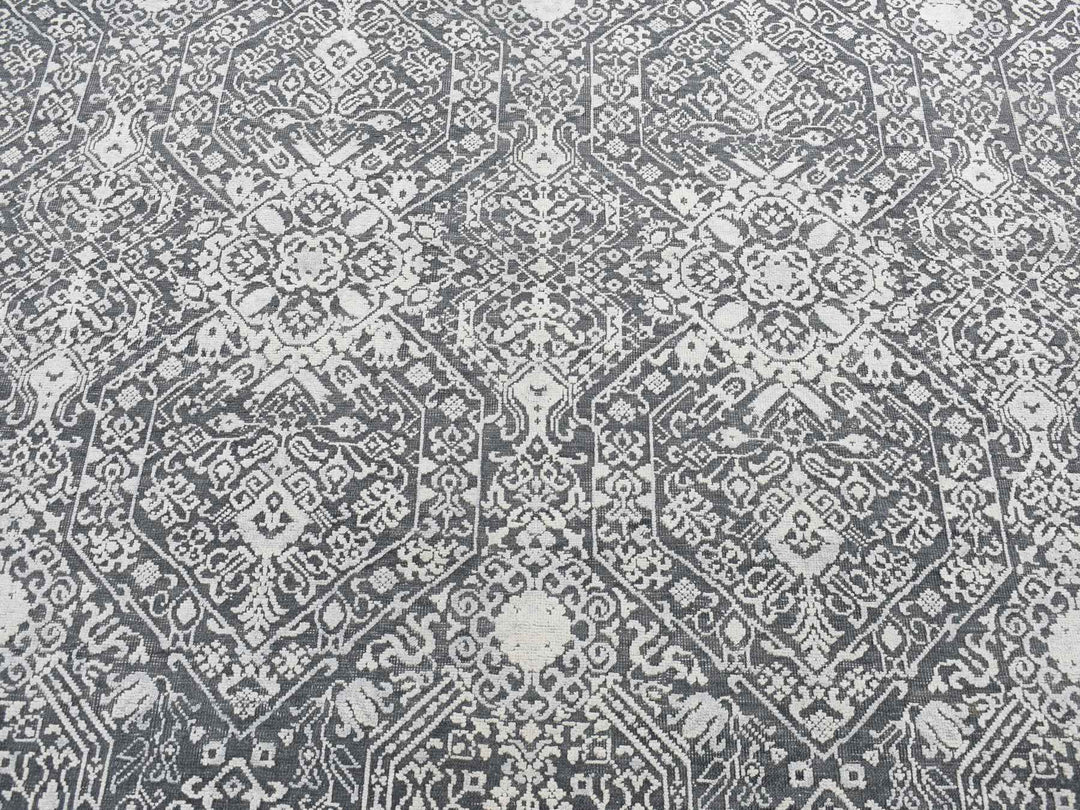 9'0" x 12'2" New Hand Knotted Grey Wool & Silk Rectangle Oriental Rug - MOA10287094