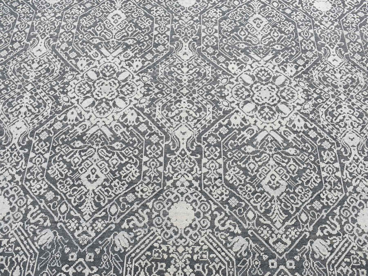 9'0" x 12'2" New Hand Knotted Grey Wool & Silk Rectangle Oriental Rug - MOA10287094