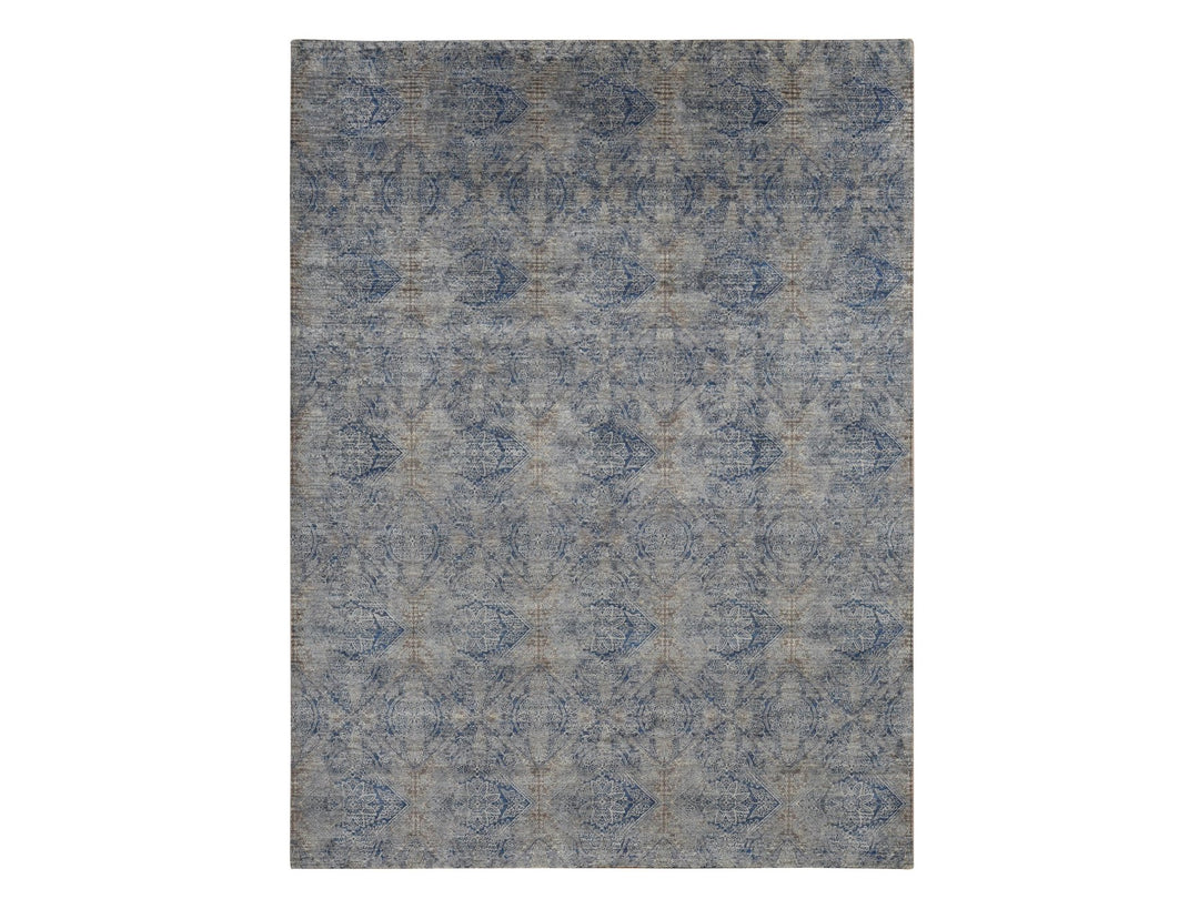 9'0" x 12'0" New Hand Knotted Grey Wool & Silk Rectangle Oriental Rug - MOA10287095