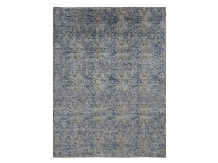 9'0" x 12'0" New Hand Knotted Grey Wool & Silk Rectangle Oriental Rug - MOA10287095