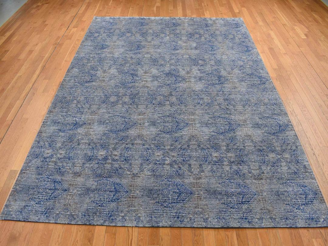 9'0" x 12'0" New Hand Knotted Grey Wool & Silk Rectangle Oriental Rug - MOA10287095