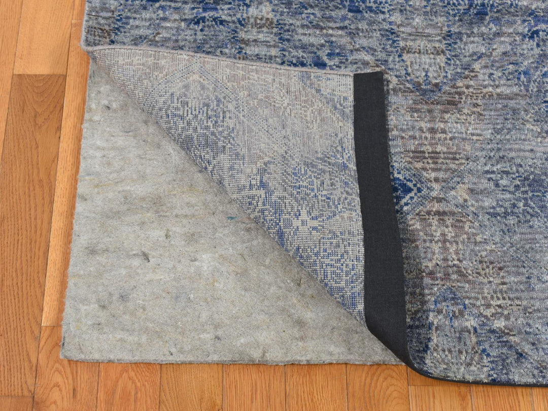 9'0" x 12'0" New Hand Knotted Grey Wool & Silk Rectangle Oriental Rug - MOA10287095