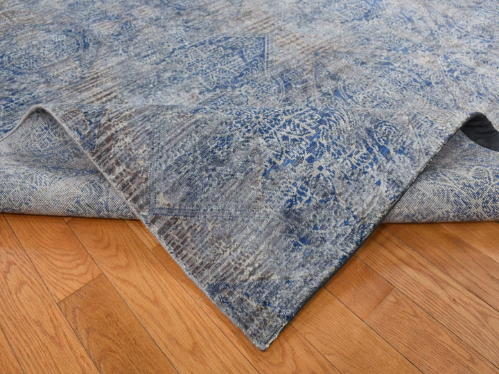 9'0" x 12'0" New Hand Knotted Grey Wool & Silk Rectangle Oriental Rug - MOA10287095