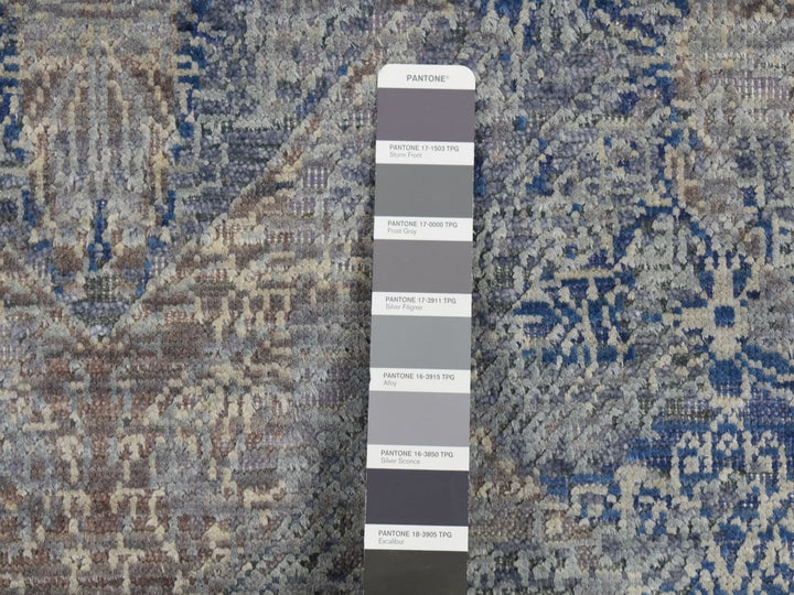 9'0" x 12'0" New Hand Knotted Grey Wool & Silk Rectangle Oriental Rug - MOA10287095