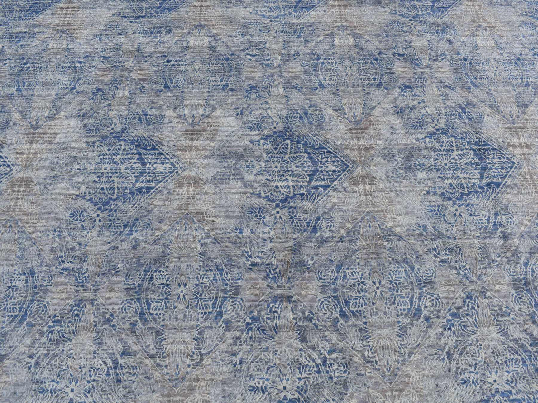 9'0" x 12'0" New Hand Knotted Grey Wool & Silk Rectangle Oriental Rug - MOA10287095