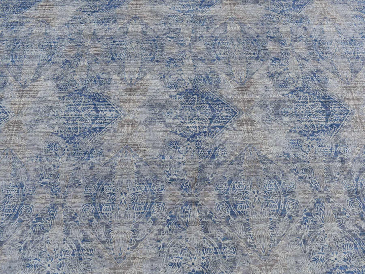 9'0" x 12'0" New Hand Knotted Grey Wool & Silk Rectangle Oriental Rug - MOA10287095