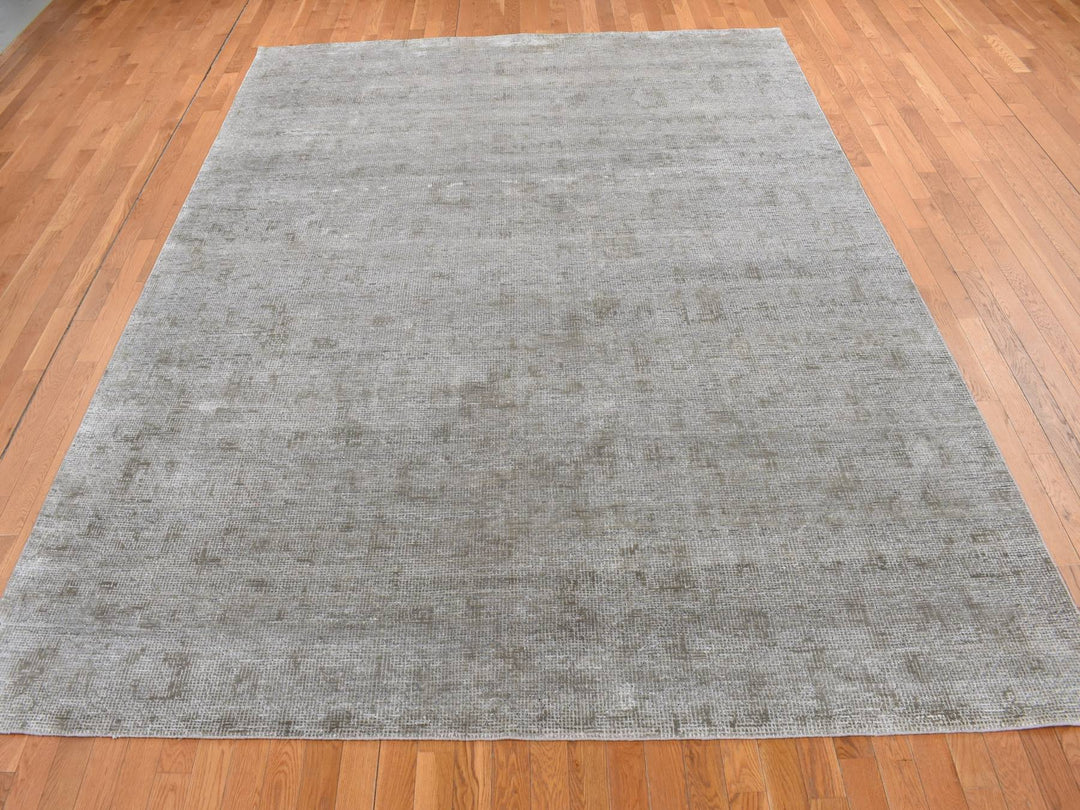 9'0" x 12'0" New Hand Knotted Grey Wool & Silk Rectangle Oriental Rug - MOA10287096
