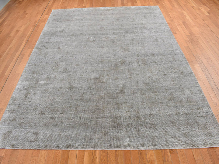 9'0" x 12'0" New Hand Knotted Grey Wool & Silk Rectangle Oriental Rug - MOA10287096