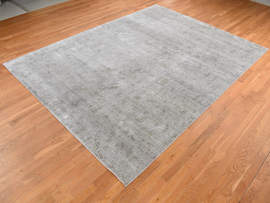 9'0" x 12'0" New Hand Knotted Grey Wool & Silk Rectangle Oriental Rug - MOA10287096