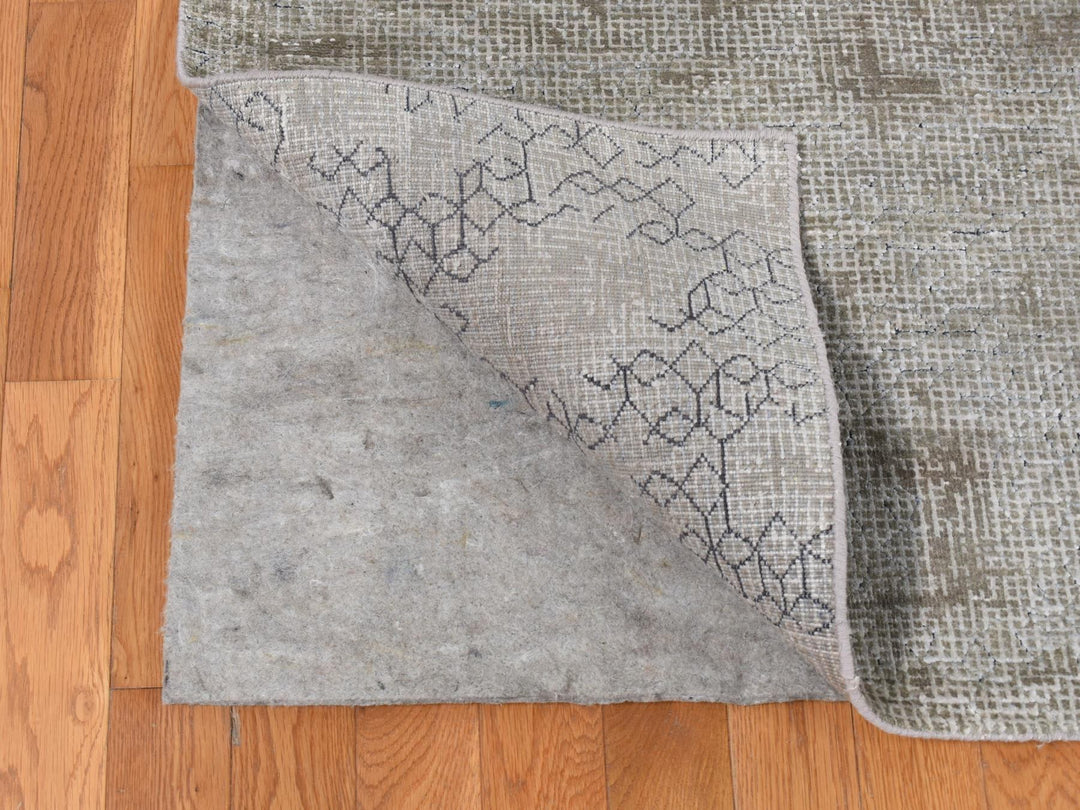 9'0" x 12'0" New Hand Knotted Grey Wool & Silk Rectangle Oriental Rug - MOA10287096