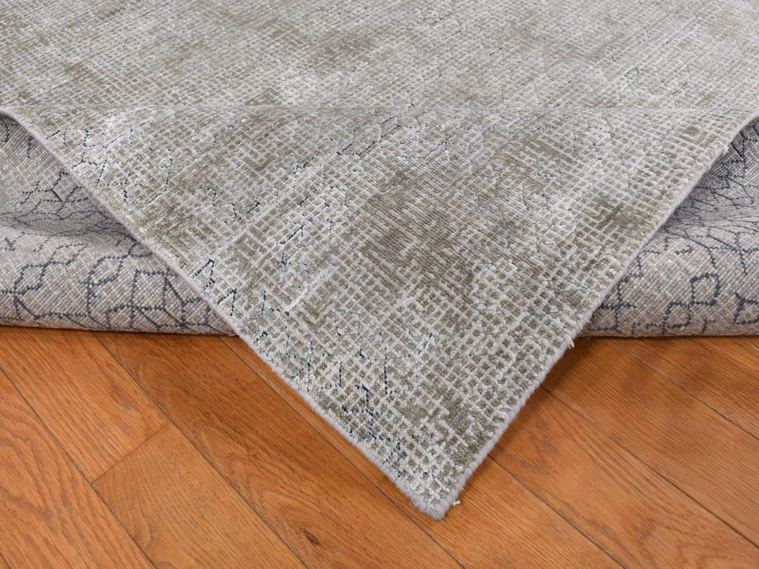 9'0" x 12'0" New Hand Knotted Grey Wool & Silk Rectangle Oriental Rug - MOA10287096