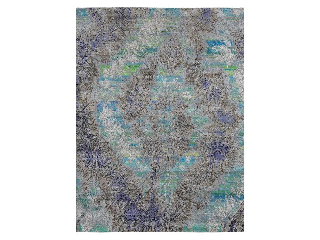 8'9" x 11'10" New Hand Knotted Grey Sari Silk Rectangle Oriental Rug - MOA10287097