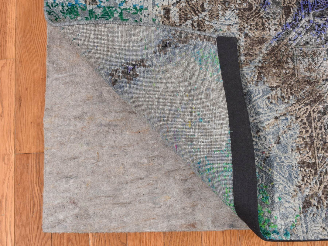 8'9" x 11'10" New Hand Knotted Grey Sari Silk Rectangle Oriental Rug - MOA10287097