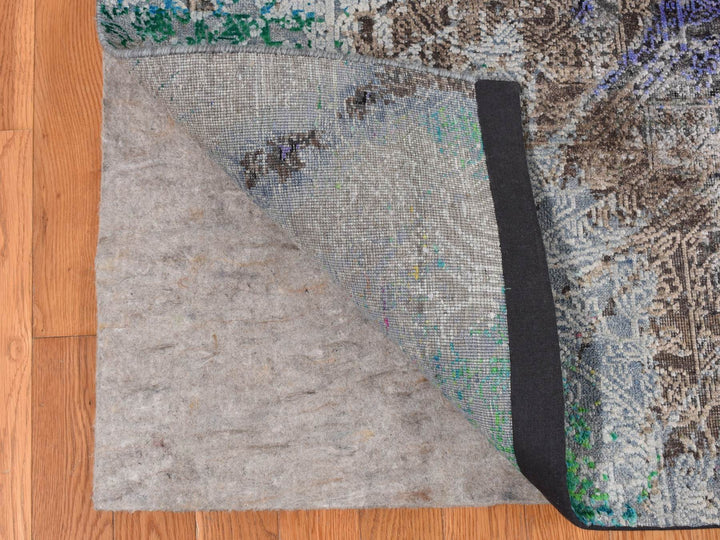 8'9" x 11'10" New Hand Knotted Grey Sari Silk Rectangle Oriental Rug - MOA10287097