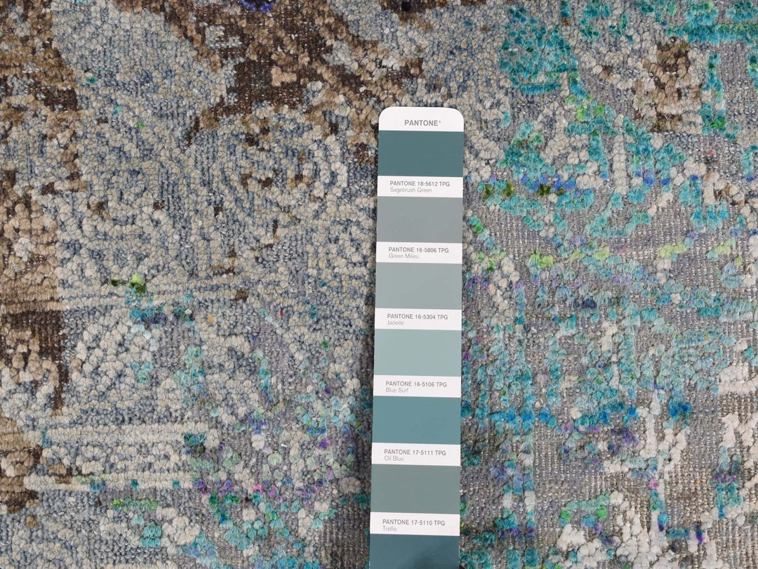 8'9" x 11'10" New Hand Knotted Grey Sari Silk Rectangle Oriental Rug - MOA10287097