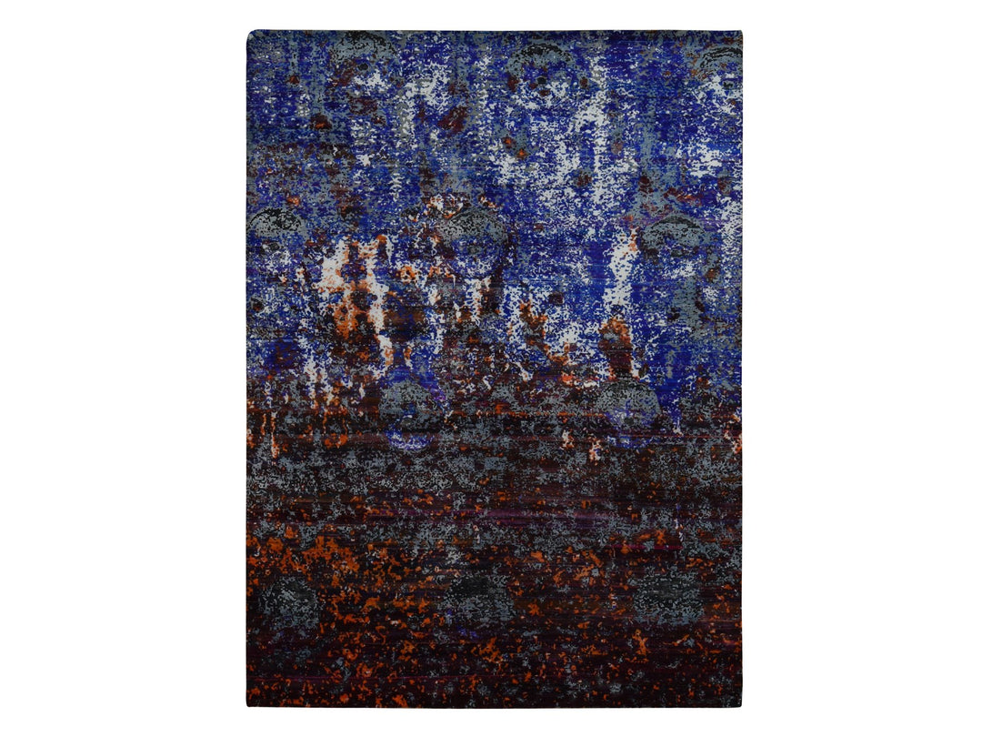 8'10" x 12'0" New Hand Knotted Blue Wool & Sari Silk Rectangle Oriental Rug - MOA10287098